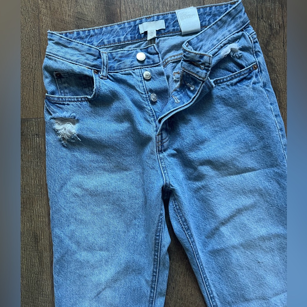 H&M High-Rise Light Blue Button-Fly Straight Jeans 8x26 - Picture 9 of 13